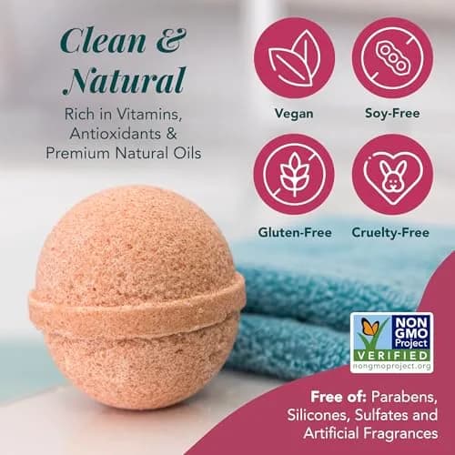 Saavy Naturals Organic Bath Bombs – Relaxing Foaming Fizz, Bulgarian Rose, 12 oz | Gentle for Sensitive Skin thumbnail 4