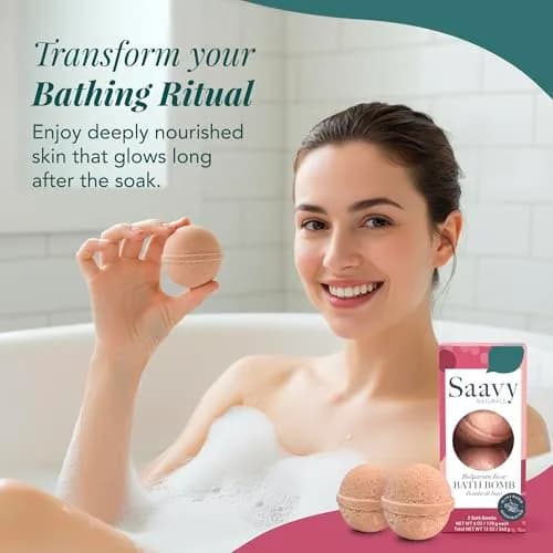 Saavy Naturals Organic Bath Bombs – Relaxing Foaming Fizz, Bulgarian Rose, 12 oz | Gentle for Sensitive Skin thumbnail 2