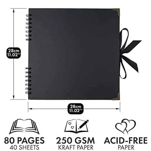 Bstorify Scrapbook Album, 80 Pages, 11 x 11 Inch, Black | Durable Kraft Paper, Creative & Long-Term Memory Storage thumbnail 2