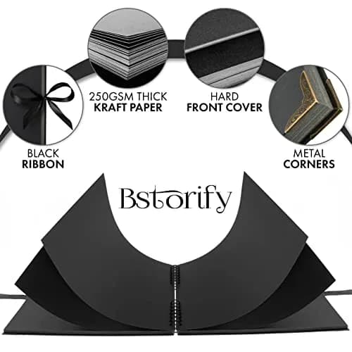 Bstorify Scrapbook Album, 80 Pages, 11 x 11 Inch, Black | Durable Kraft Paper, Creative & Long-Term Memory Storage thumbnail 3