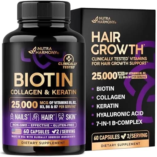 NUTRAHARMONY Biotin Collagen Hyaluronic Acid Keratin Capsules 60 Count | Clinically Tested Hair Growth Support thumbnail 1
