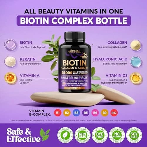 NUTRAHARMONY Biotin Collagen Hyaluronic Acid Keratin Capsules 60 Count | Clinically Tested Hair Growth Support thumbnail 5