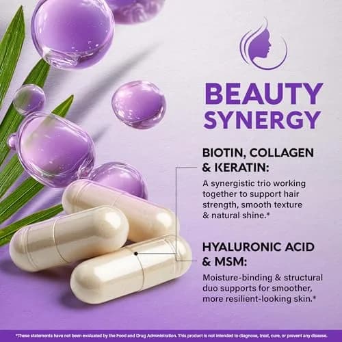 NUTRAHARMONY Biotin Collagen Hyaluronic Acid Keratin Capsules 60 Count | Clinically Tested Hair Growth Support thumbnail 6