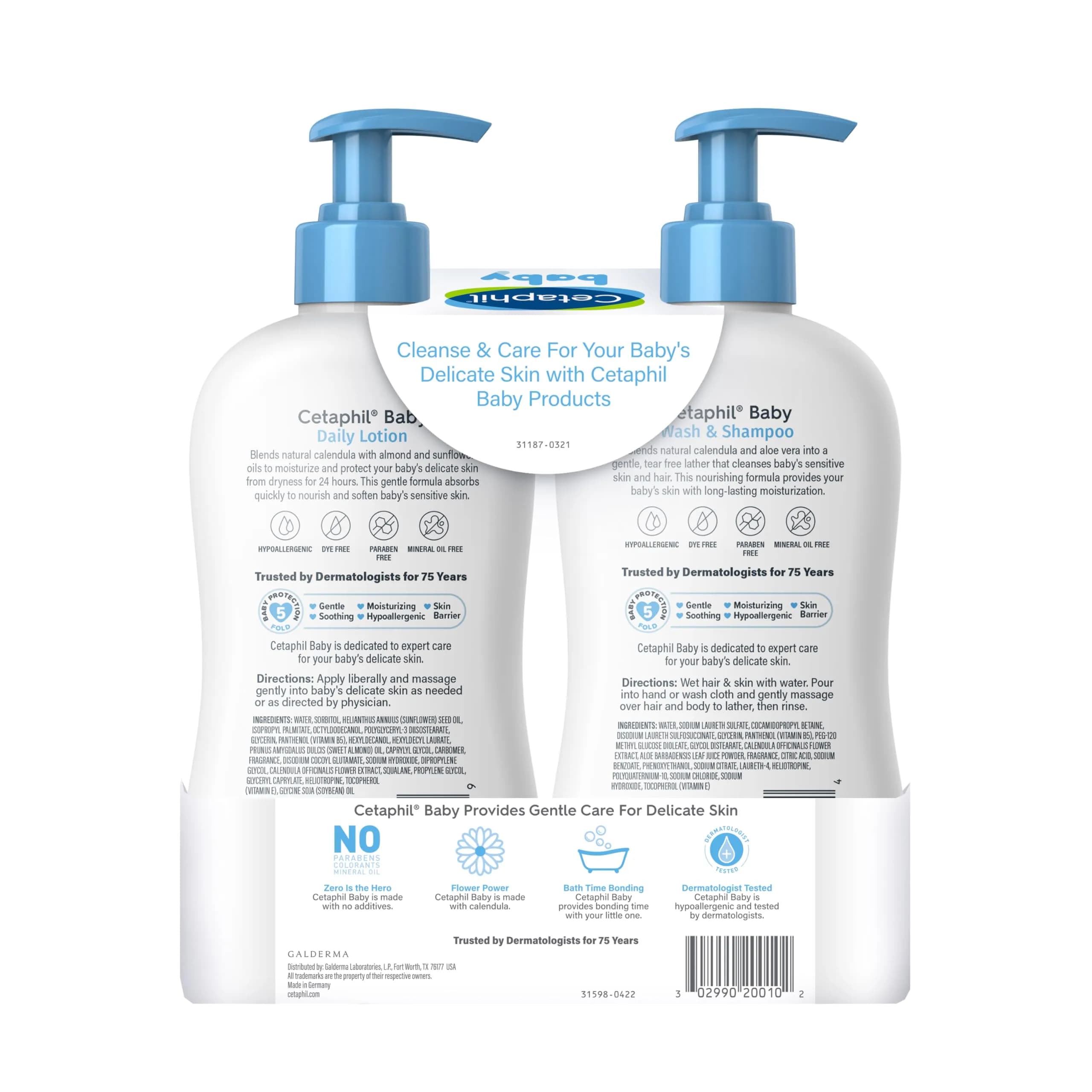 Cetaphil Baby Wash & Shampoo Plus Daily Lotion, Healthy Skin Essentials, 2 x 13.5 fl oz | 24-Hour Hydration for Delicate Skin - view 8