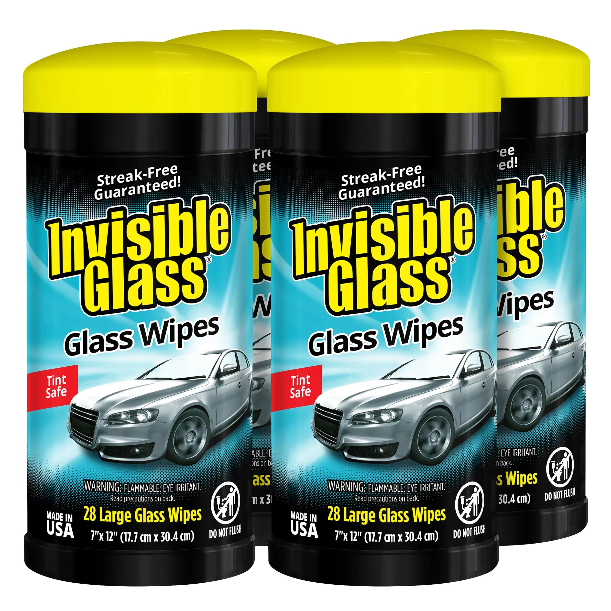 Invisible Glass Lint-Free Ammonia-Free Glass Cleaning Wipes 112 Count (Pack of 4) | Streak-Free for Home and Auto — White