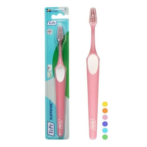 TePe Supreme Toothbrush Soft Bristle Pink 1 Count (Pack of 1) | Tapered Head for Sensitive Teeth & Gum Care thumbnail 1