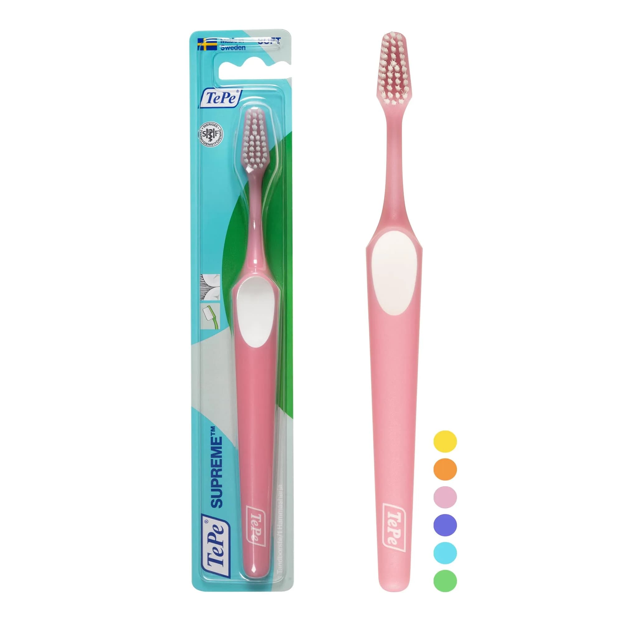 TePe Supreme Toothbrush Soft Bristle Pink 1 Count (Pack of 1) | Tapered Head for Sensitive Teeth & Gum Care — Pink