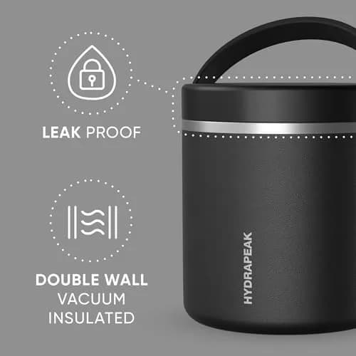 Hydrapeak 750ml (25oz) Black Vacuum Insulated Food Jar | Keeps Food Hot 10 Hrs, Cold 16 Hrs thumbnail 2