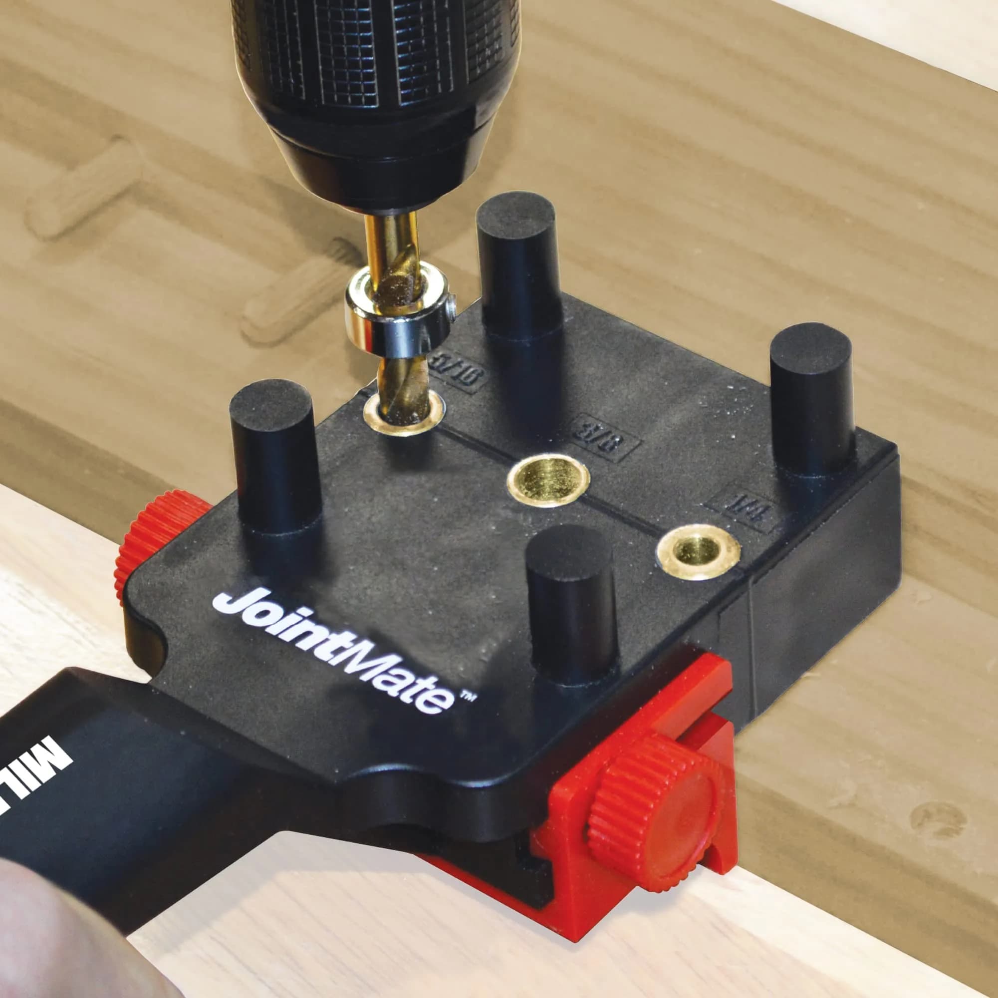 Milescraft 1332 Joint Mate Dowel Jig with 3 Metal Bushings (1/4", 5/16", 3/8") | For Corner, Edge, and Surface Joints - view 3