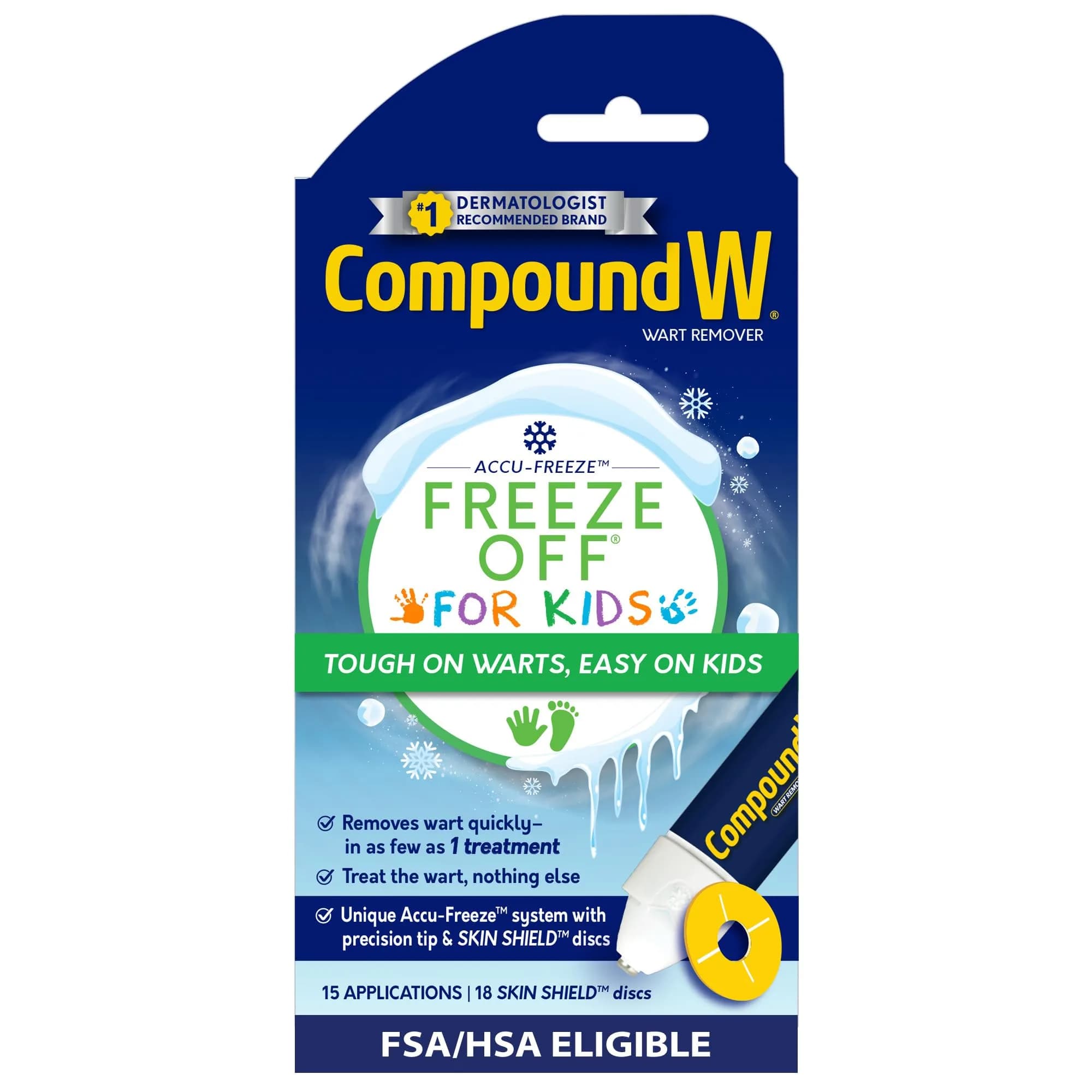 Compound W Freeze Off Wart Remover for Kids, 15 Applications | Cryo Treatment for Common & Plantar Warts