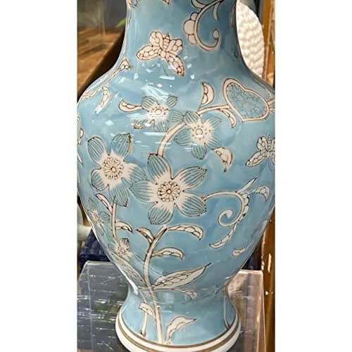 Galt International Light Blue and White Flower & Heart Chinoiserie Ceramic Vase 14" | Elegant Antique Style Home Decor thumbnail 6