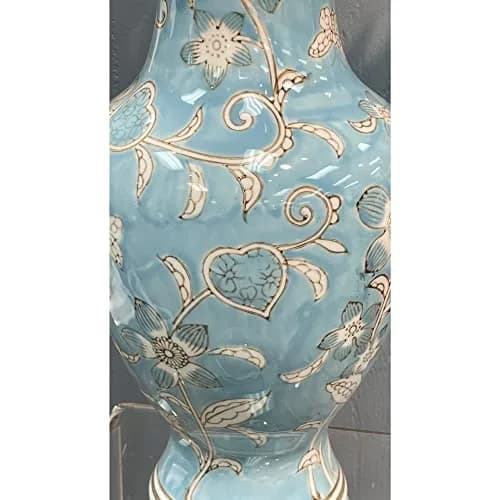 Galt International Light Blue and White Flower & Heart Chinoiserie Ceramic Vase 14" | Elegant Antique Style Home Decor thumbnail 7