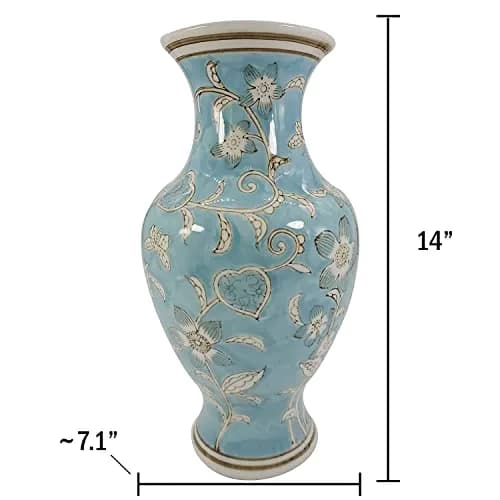 Galt International Light Blue and White Flower & Heart Chinoiserie Ceramic Vase 14" | Elegant Antique Style Home Decor thumbnail 2