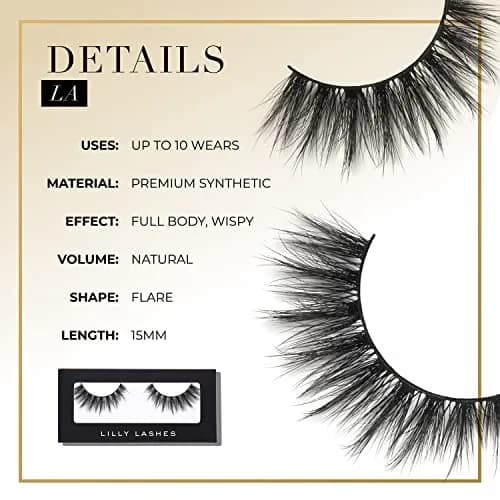 Lilly Lashes Premium Synthetic Lashes LA | Natural Look, Reusable Up to 10 Wears, 15mm thumbnail 3