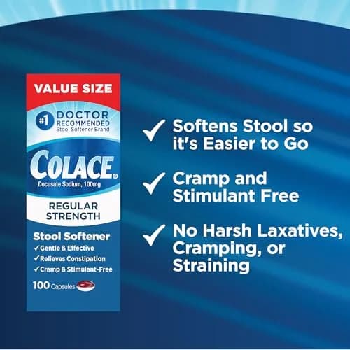 Colace Stool Softener Constipation Relief Capsules 100 mg (100 Count) | Gentle, Stimulant-Free Relief thumbnail 5