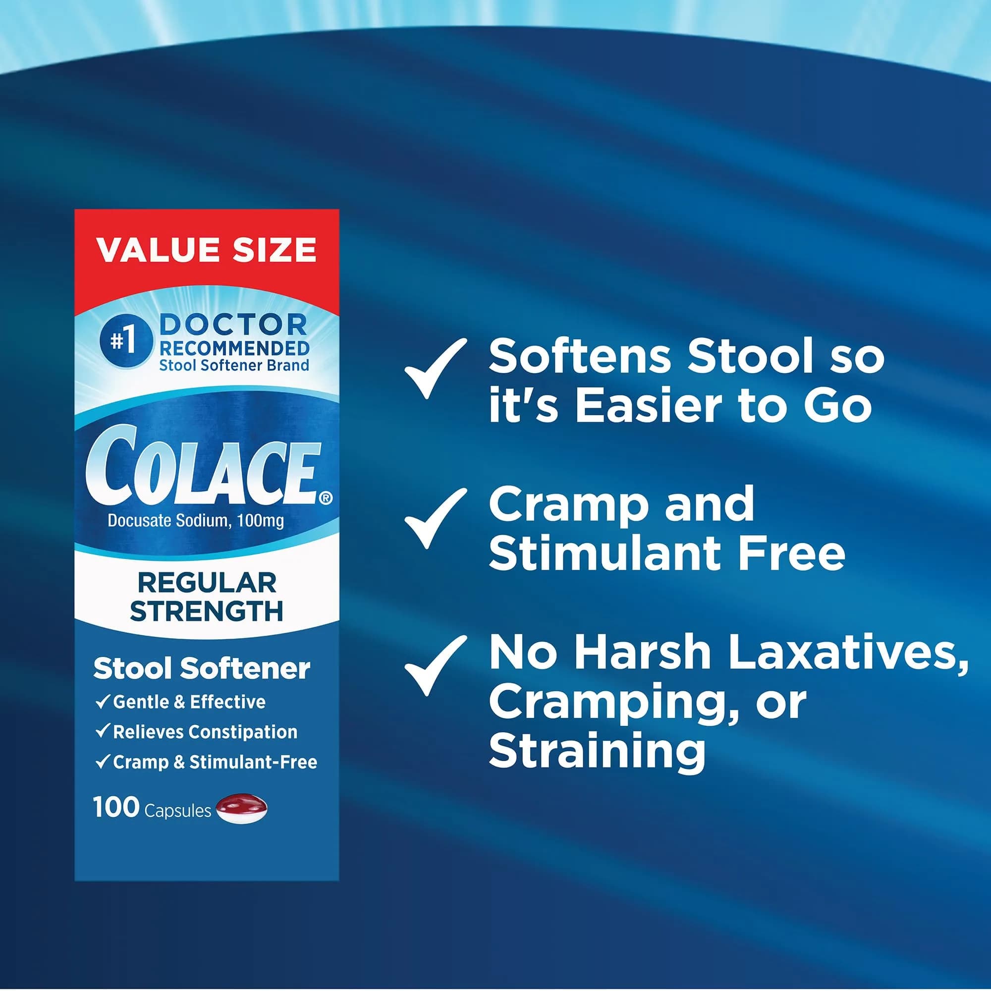 Colace Stool Softener Constipation Relief Capsules 100 mg (100 Count) | Gentle, Stimulant-Free Relief - view 5