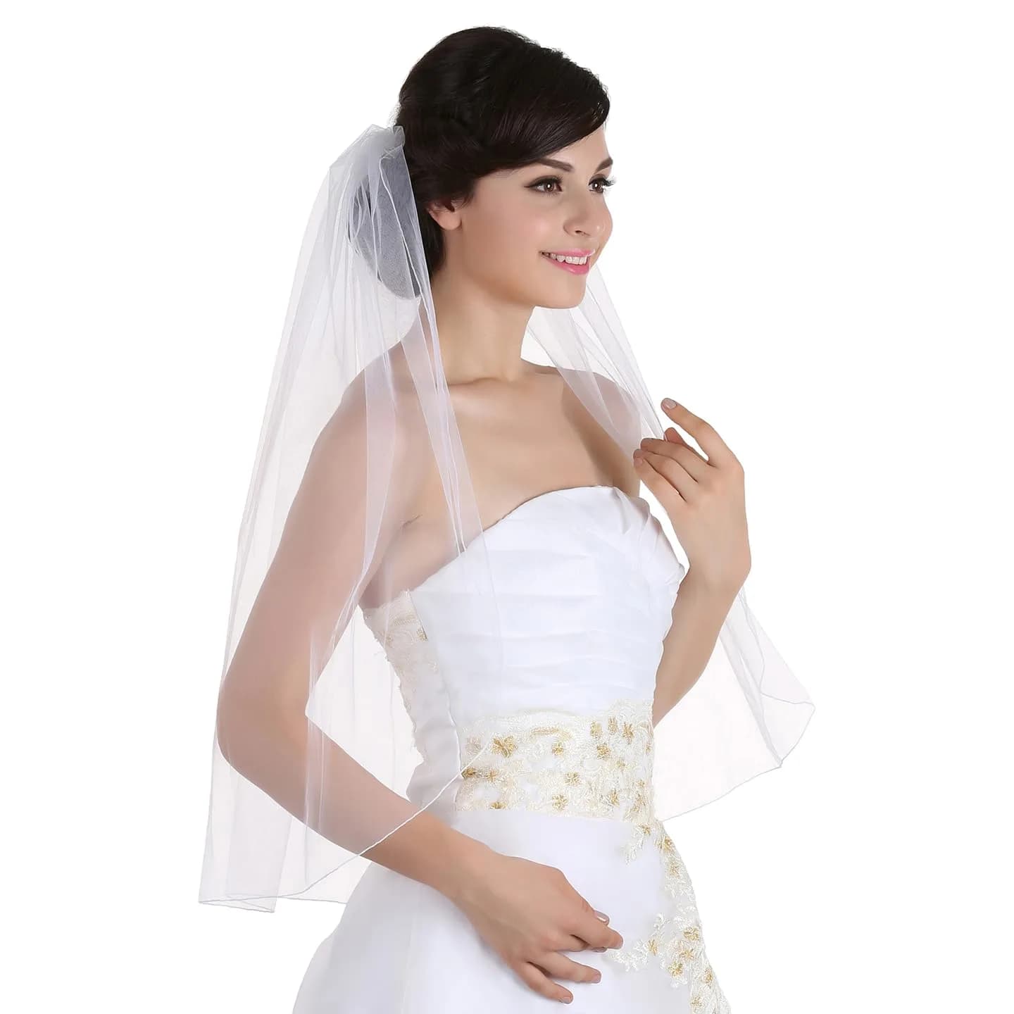 SAMKY Bridal Wedding Veil Waltz Length 60" | Pencil Edge, White, One Size - main product image