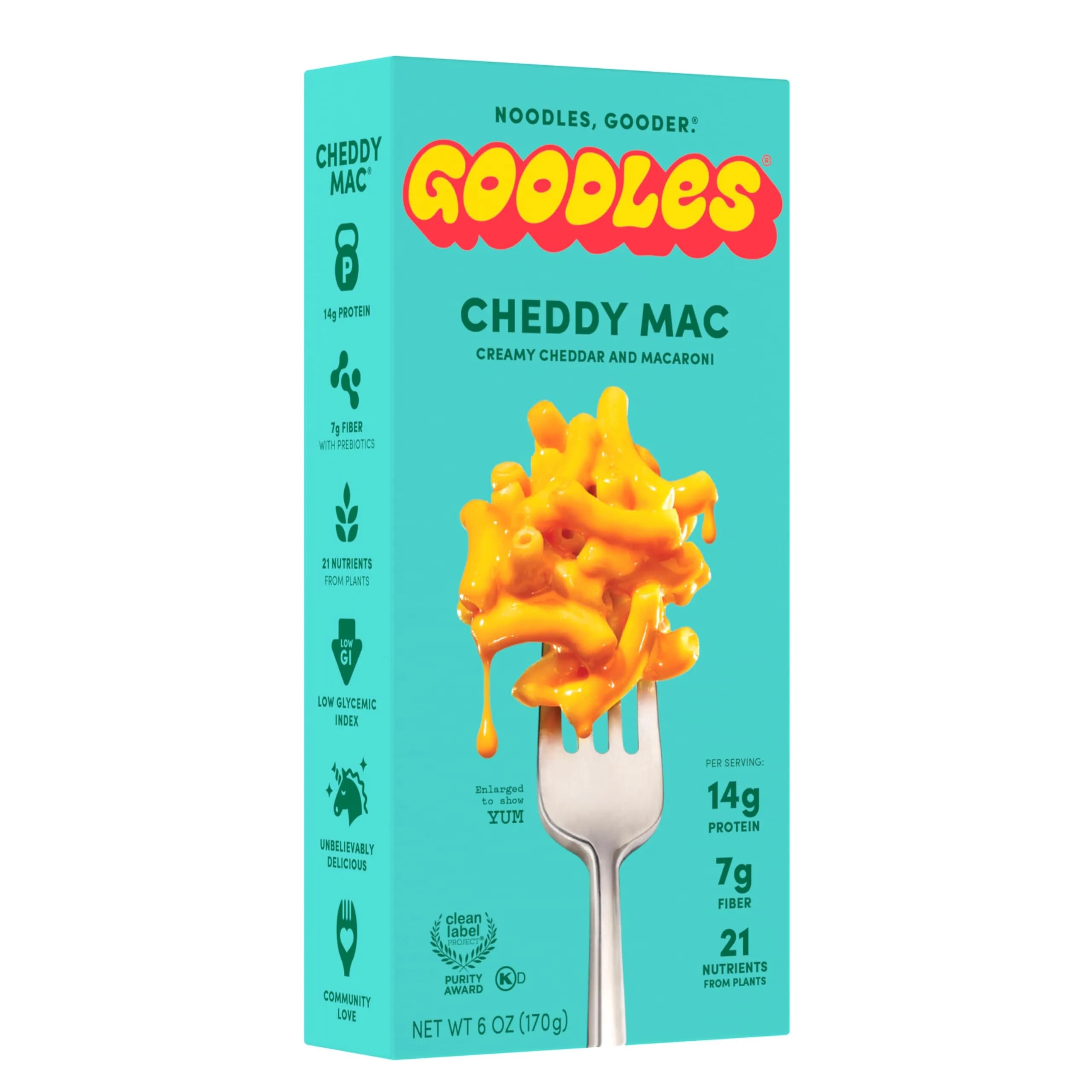 GOODLES Mac & Cheese Cheddar 6oz (170g) | 14g Protein Per Serving — 6 Ounce