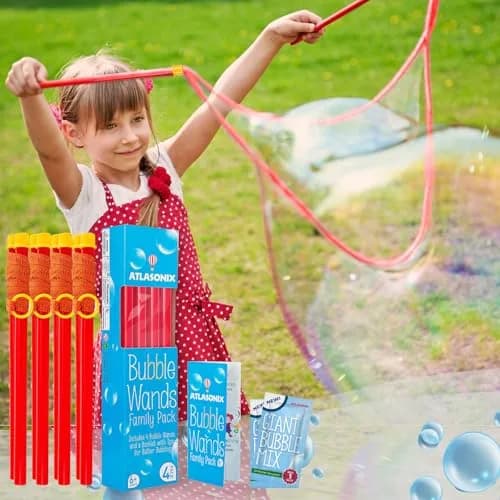 Atlasonix Giant Bubble Wand Set with 2 Gallons Bubble Solution Powder | Non-Toxic & Easy to Use for Kids Ages 3+ thumbnail 1