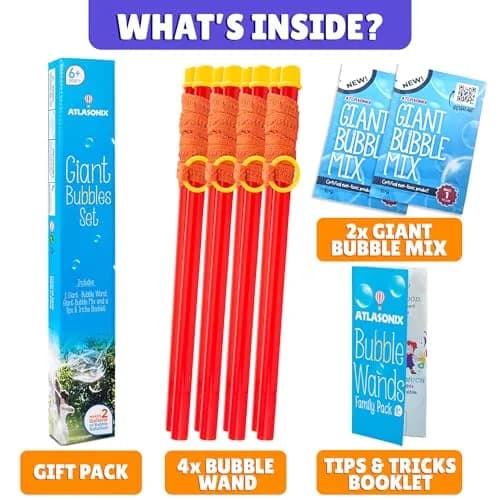 Atlasonix Giant Bubble Wand Set with 2 Gallons Bubble Solution Powder | Non-Toxic & Easy to Use for Kids Ages 3+ thumbnail 2