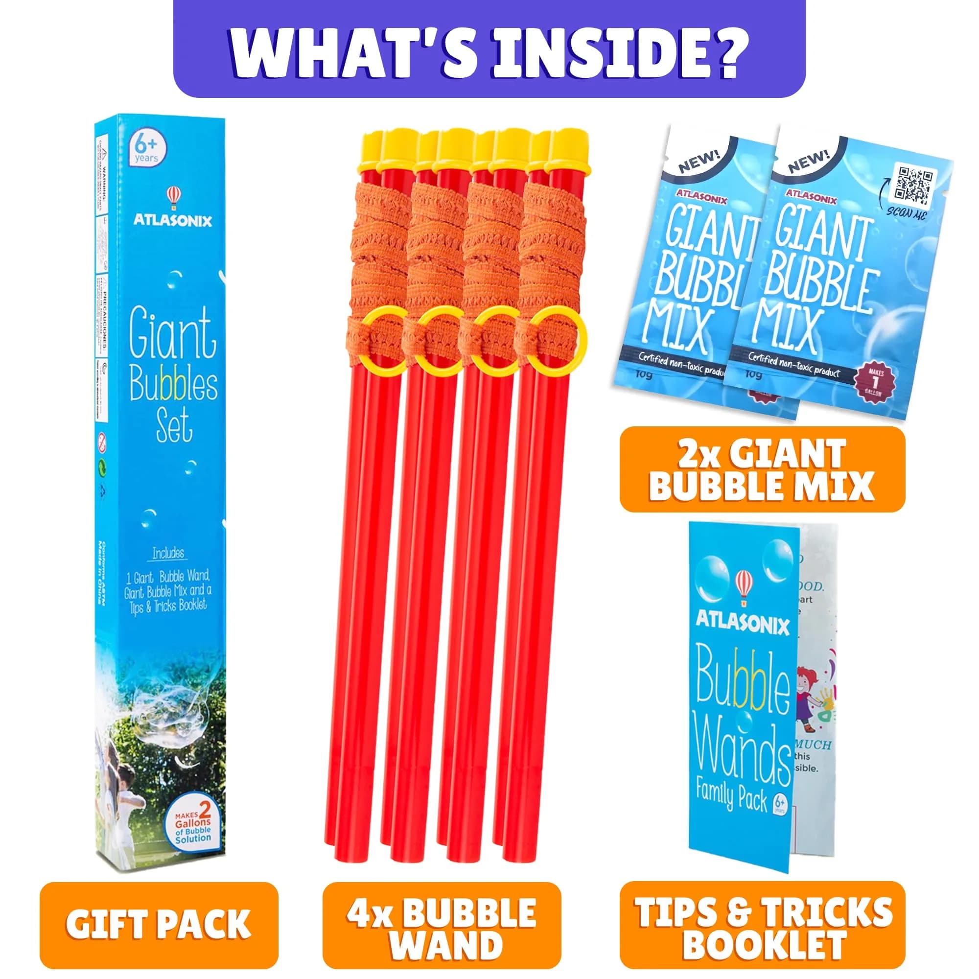 Atlasonix Giant Bubble Wand Set with 2 Gallons Bubble Solution Powder | Non-Toxic & Easy to Use for Kids Ages 3+ - view 2