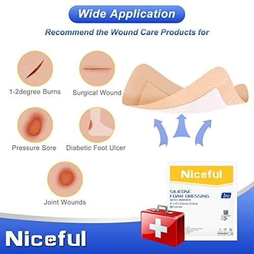 Niceful Silicone Foam Dressing 5"x5" (10 Pcs) | Gentle Adhesive for Sensitive Skin thumbnail 5
