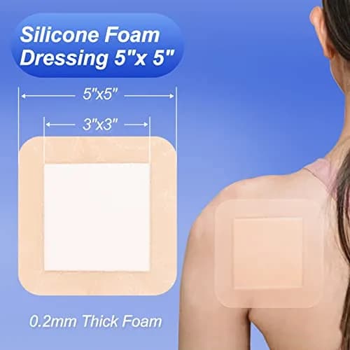 Niceful Silicone Foam Dressing 5"x5" (10 Pcs) | Gentle Adhesive for Sensitive Skin thumbnail 2