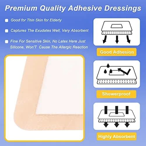 Niceful Silicone Foam Dressing 5"x5" (10 Pcs) | Gentle Adhesive for Sensitive Skin thumbnail 3