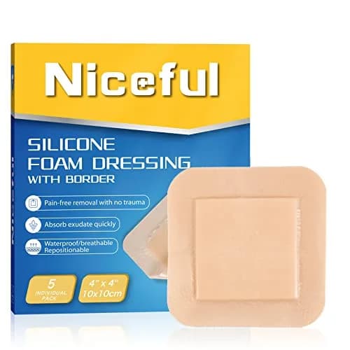 Niceful Silicone Foam Dressing 4"x4" (2.5"x2.5" Pad), 5 Pcs | High Absorbency Wound Care with Border Adhesive thumbnail 1