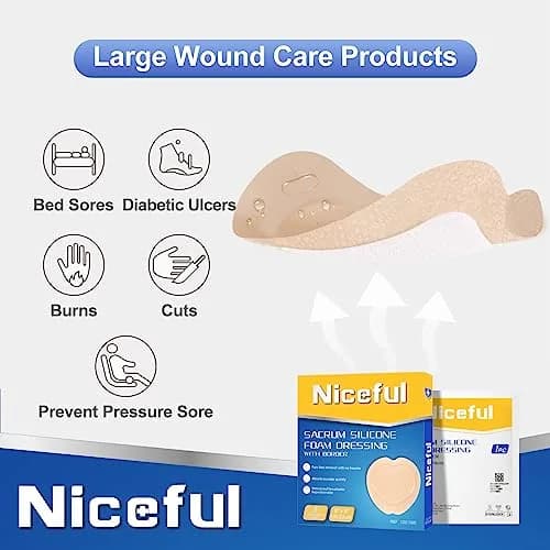 Niceful Sacral Silicone Foam Dressing 9"x9" (22.86cm x 22.86cm) 5 PCS | Moist Healing for Bed Sores thumbnail 4