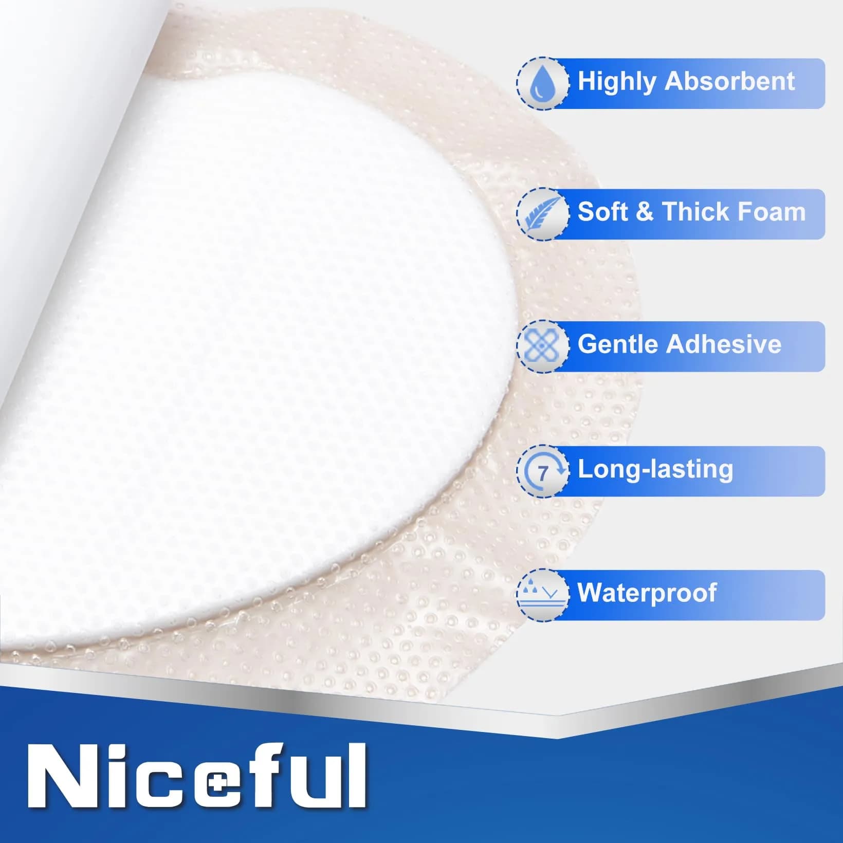Niceful Sacral Silicone Foam Dressing 9"x9" (5 Count) | Moist Healing for Sacrum Ulcers - view 3