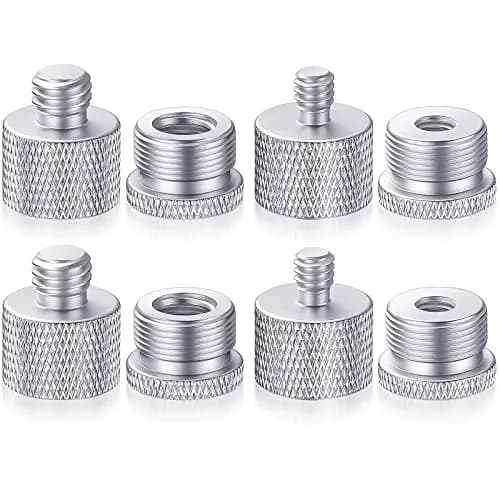 Moxweyeni 8 Pcs Mic Stand Adapter Set | 5/8" to 3/8" & 1/4" Thread Converters — Silver