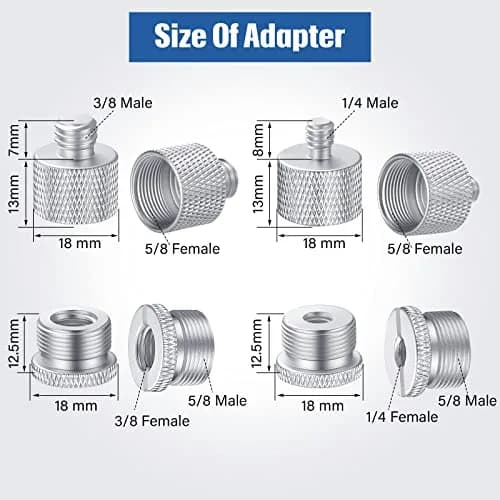 Moxweyeni 8 Pcs Mic Stand Adapter Set | 5/8" to 3/8" & 1/4" Thread Converters thumbnail 3
