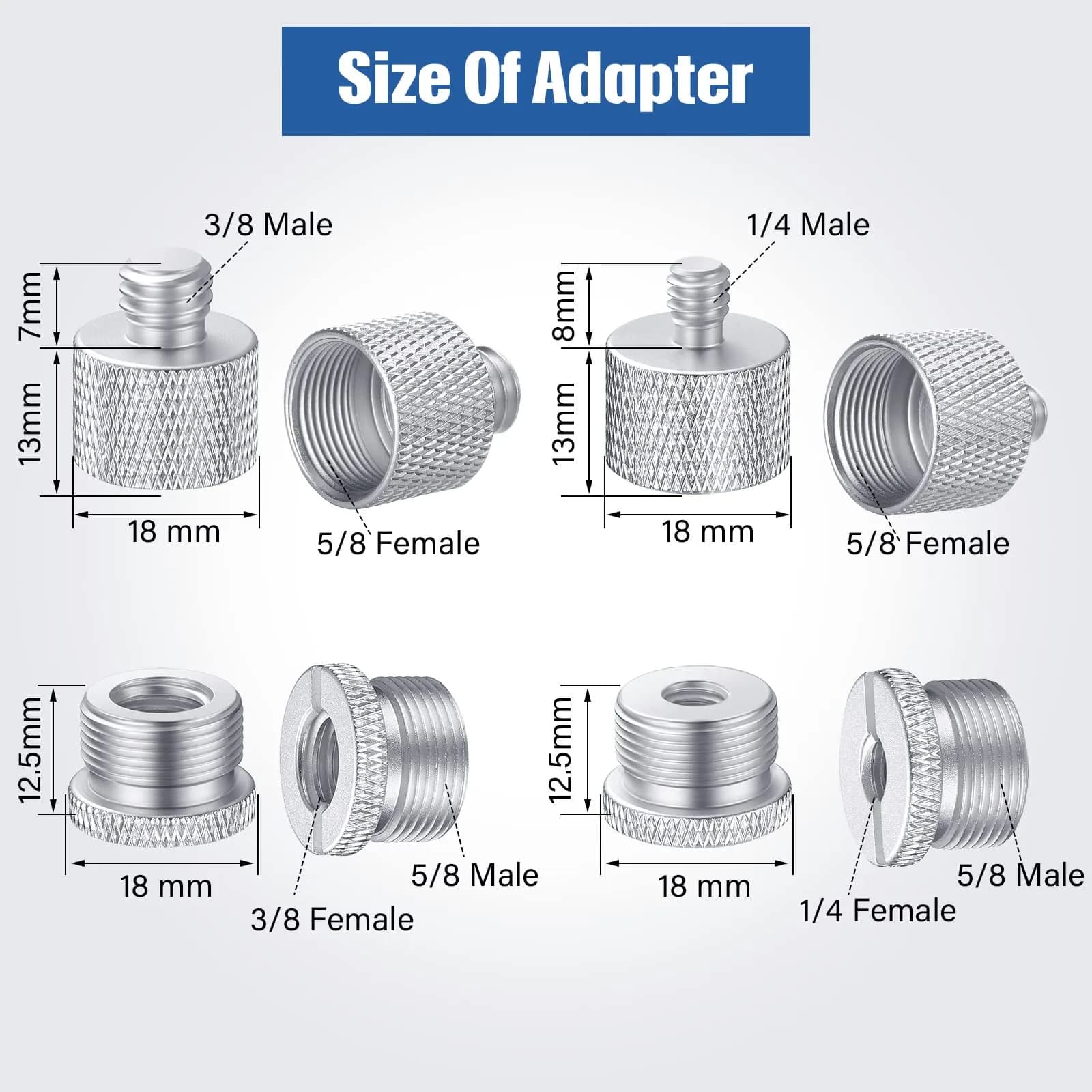 Moxweyeni 8 Pcs Mic Stand Adapter Set | 5/8" to 3/8" & 1/4" Thread Converters - view 3