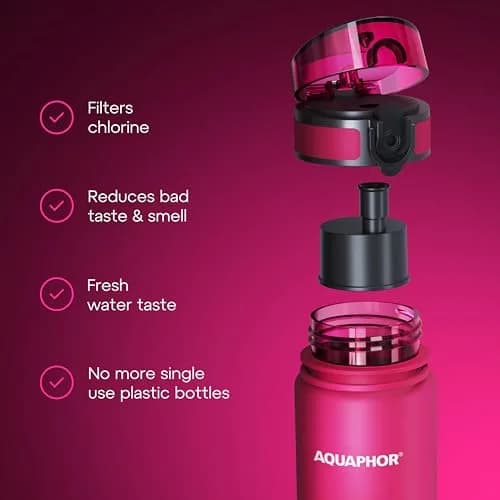 AQUAPHOR City Water Filter Bottle 17 oz | Reusable & Portable Filtered Water Bottle | BPA-Free | Pink thumbnail 4