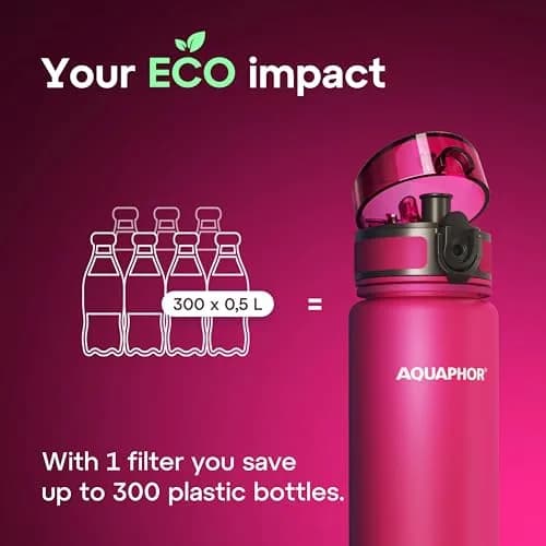 AQUAPHOR City Water Filter Bottle 17 oz | Reusable & Portable Filtered Water Bottle | BPA-Free | Pink thumbnail 6