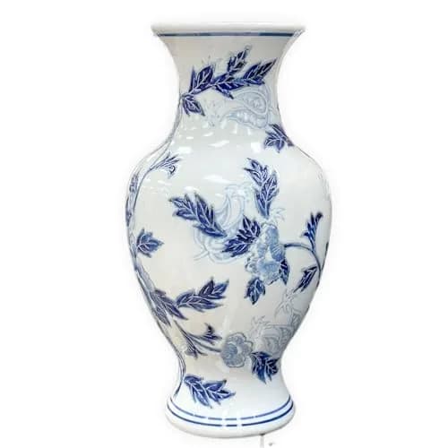 Galt International Blue & White Floral Chinoiserie Ceramic Vase 14" | Hand Painted Antique Style thumbnail 1
