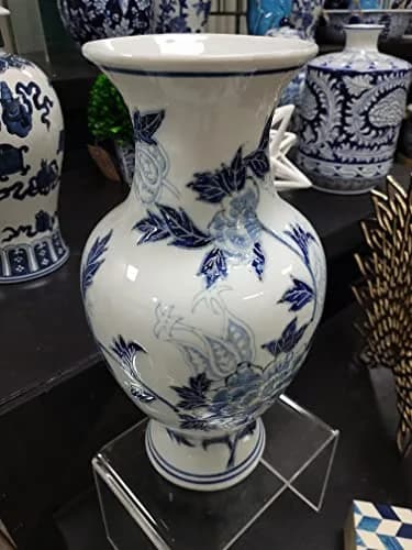 Galt International Blue & White Floral Chinoiserie Ceramic Vase 14" | Hand Painted Antique Style thumbnail 5