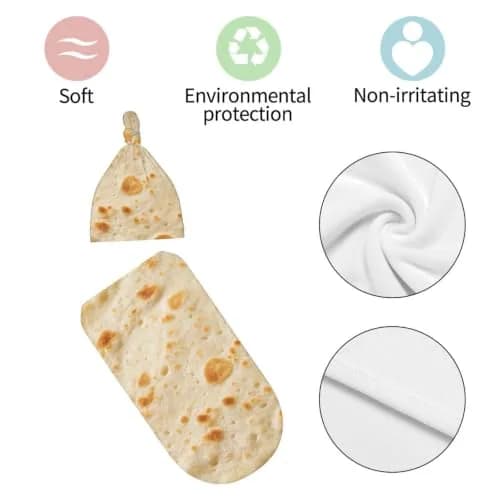 Osvbs Burrito Taco Tortilla Newborn Swaddle Blanket with Beanie Set | Soft & Stretchy for 0-6 Months thumbnail 7
