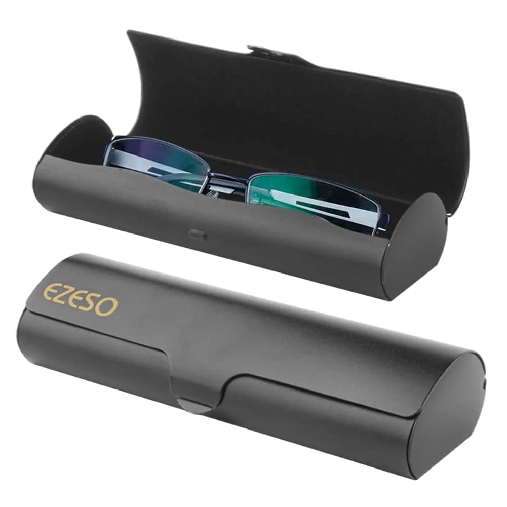 EZESO ESSENTIAL SKINCARE Hard Shell Eyeglass Case | Aluminum Alloy with Suede Lining, Gun Gray (Small) — 2 Pcs Black-small