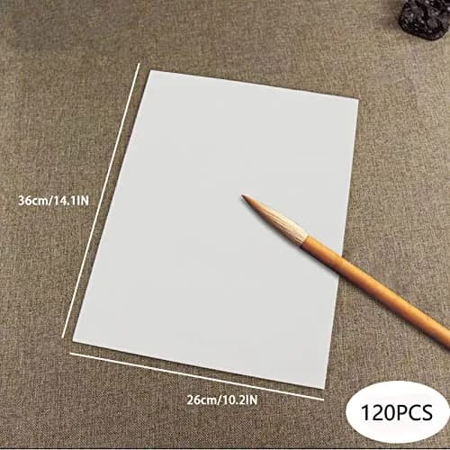 Huakaile White Raw Xuan Paper 36cm x 26cm (14.1 x 10.2 Inches) | 30 Sheets for Calligraphy & Watercolor Practice thumbnail 4