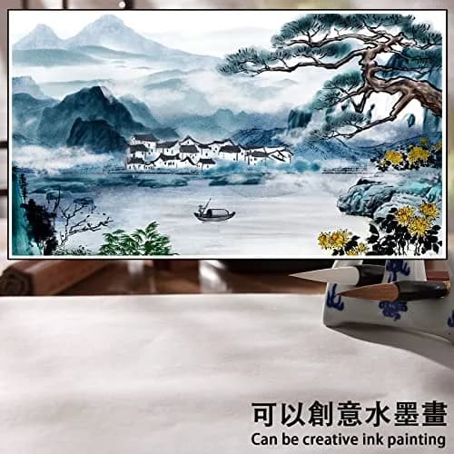 Huakaile White Raw Xuan Paper 36cm x 26cm (14.1 x 10.2 Inches) | 30 Sheets for Calligraphy & Watercolor Practice thumbnail 7
