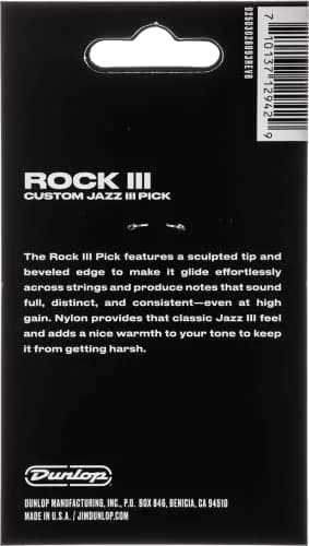 Jim Dunlop Rock III Nylon Custom Jazz III Guitar Picks 0.73mm (6-Pack) | Play Fast, Clear Notes thumbnail 2