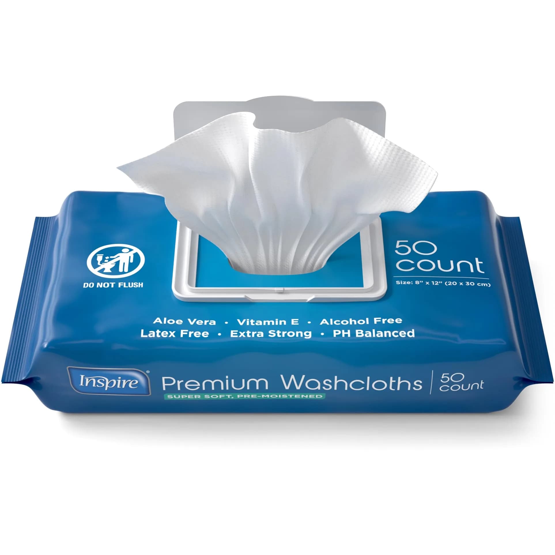 Inspire Adult Wet Wipes, Wash Cloths 50 Count (Pack of 1) | Hypoallergenic & Aloe Vera Infused for Sensitive Skin - main product image