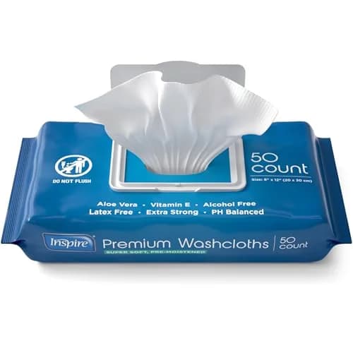 Inspire Adult Wet Wipes, Wash Cloths 50 Count (Pack of 1) | Hypoallergenic & Aloe Vera Infused for Sensitive Skin thumbnail 1