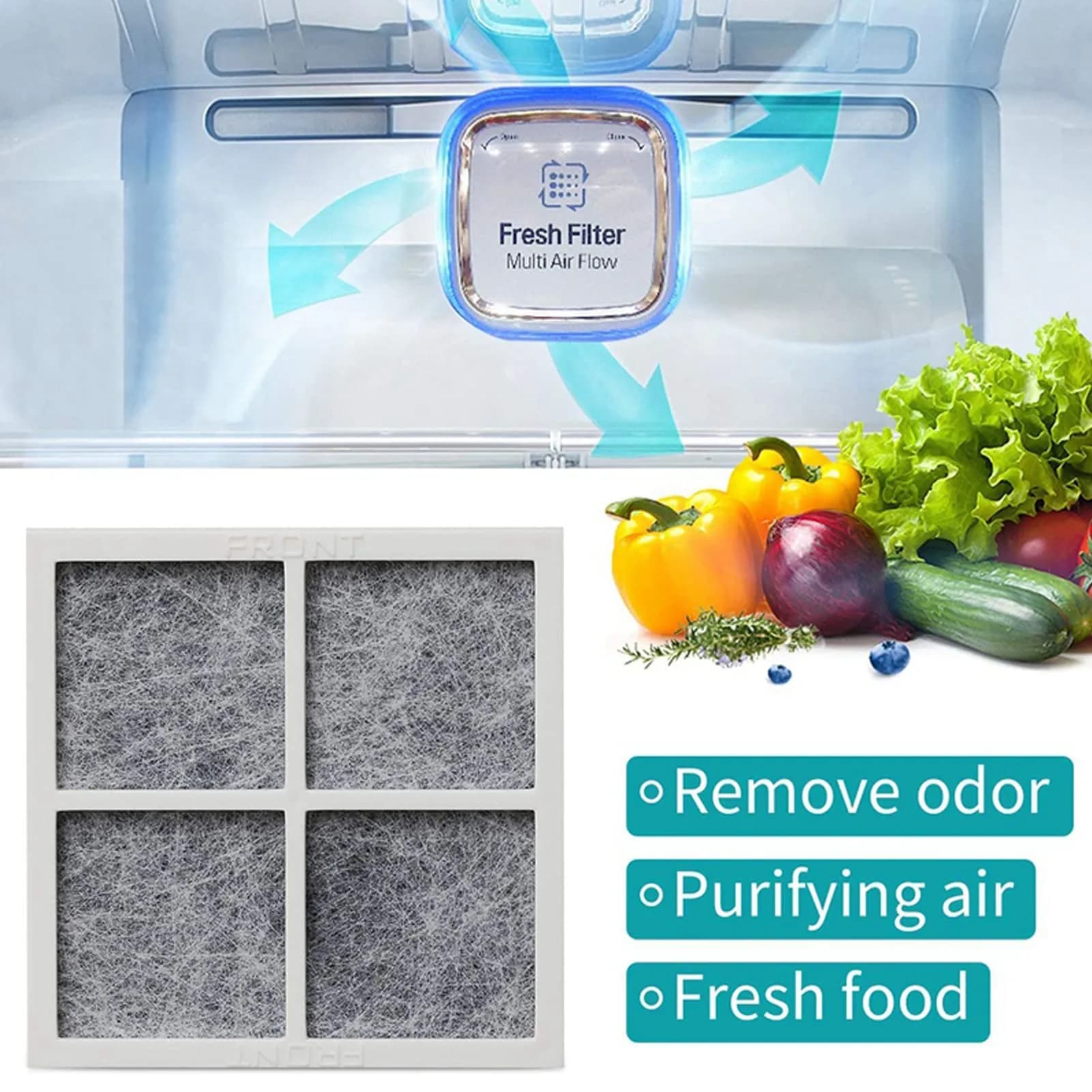 SEISSO LT120F Refrigerator Air Filter 6 Packs (8.1cm x 8.1cm x 0.86cm) | Activated Carbon Odor Absorber - view 3