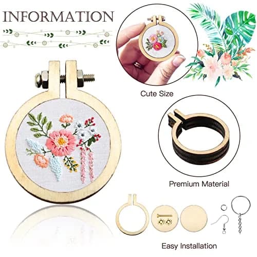 ZOCONE 20 Pack Mini Embroidery Hoops with Accessories | DIY Necklace Pendant & Keychain Craft thumbnail 4
