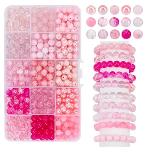 PH PandaHall 450pcs 8mm Pink Glass Beads | Breast Cancer Awareness Beads for Jewelry Making thumbnail 1