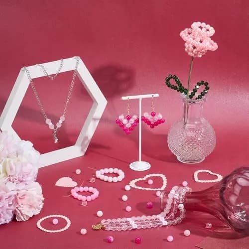 PH PandaHall 450pcs 8mm Pink Glass Beads | Breast Cancer Awareness Beads for Jewelry Making thumbnail 4