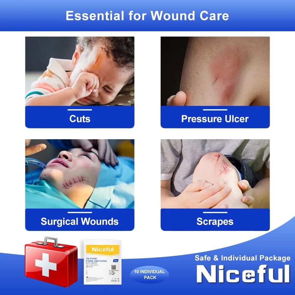 Niceful Silicone Foam Dressing 1.6x2 Inch (10 Pcs) | 5-Layer Absorbent Core for Wound Care - view 5